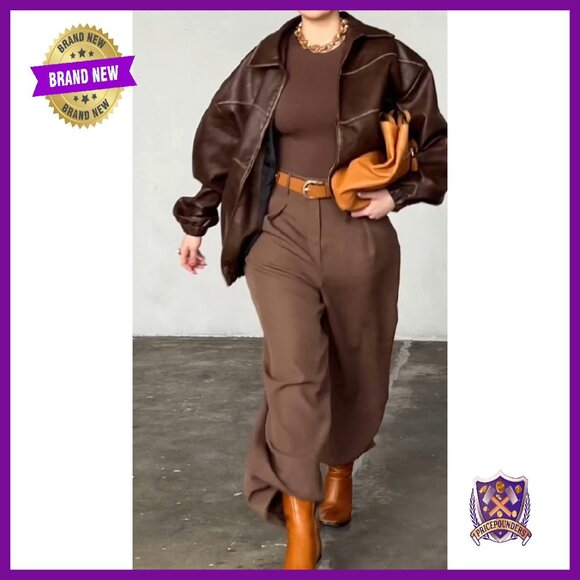 Oversized Faux Leather Motorcycle Jacket Y2K Vintage Plus Size - Picture 7 of 8